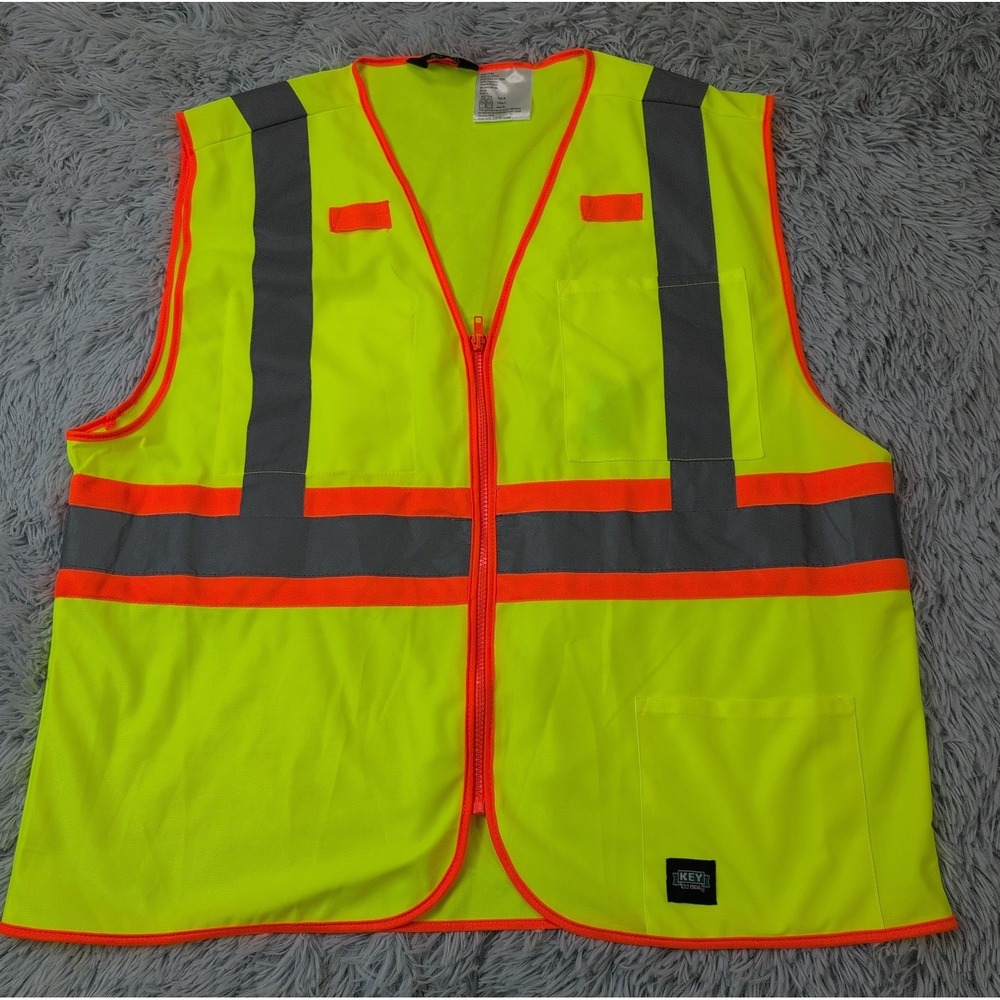 Key Vest Mens L Yellow Safety Pockets Zip Up Workwear Type R Class 2